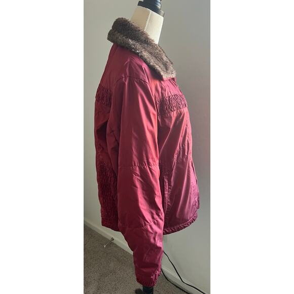 Columbia Red Satin Faux Fur Collar Omni Shield Zip Up Puffer Winter Jacket 2XL - Picture 3 of 11